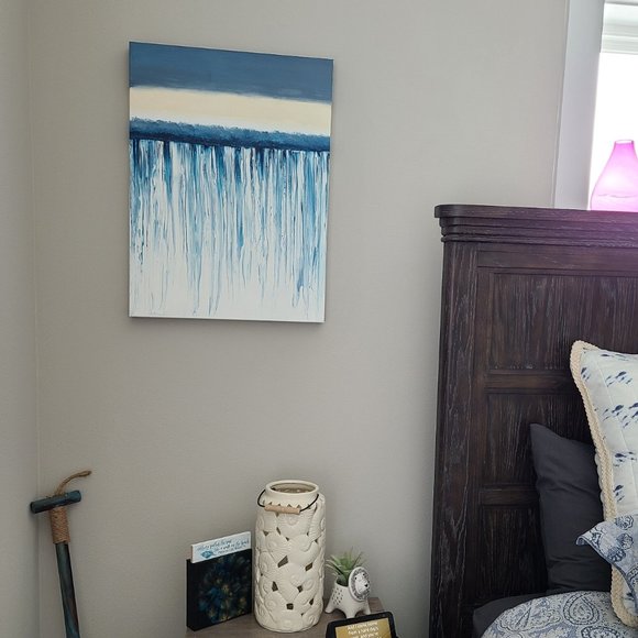 24x18 Acrylic Swipe Wall Art, Blues, Pearl, White, Waterfall Over the Edge - Picture 1 of 11